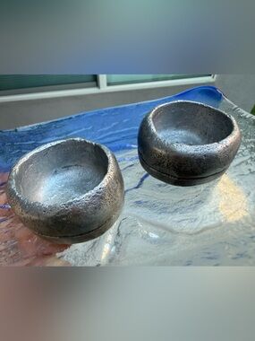 Tag Hand-Cast Aluminum Pinch Bowls Set of 2 Rustic Nickel Trinket Dish
